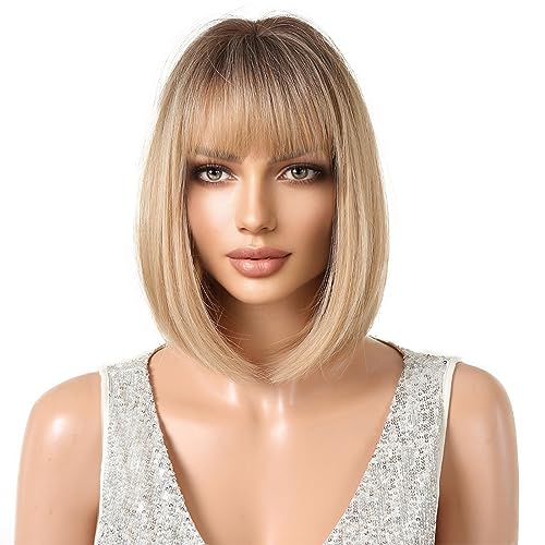 Esmee Short Wave Pink Bob Wigs With Bangs Shoulder Length Wig Curly Wavy Synthetic Cosplay Wigs for Women-12 Inches