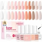 Saviland 12 Color Builder Nail Gel Set - 5-in-1 Builder Nail Gel Nail Strengthener for Thin Nails and Growth Gel Overlay Short Nail Extension Soa