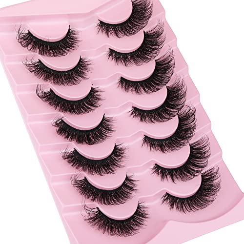 JIMIRE False Eyelashes Fluffy Cat Eye Natural Faux Mink Lashes Dramatic Wispy Fox Eye 17MM Strip Fake Lashes Look Like Eyelash Extensions Pestaña