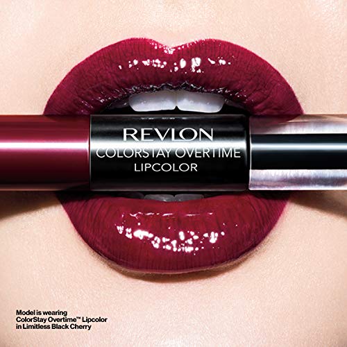 Revlon Colorstay Overtime Lipcolour, Dual Ended Longwearing Liquid Lipstick with Clear Lip Gloss, with Vitamin E in Plum / Berry, Everlasting Rum