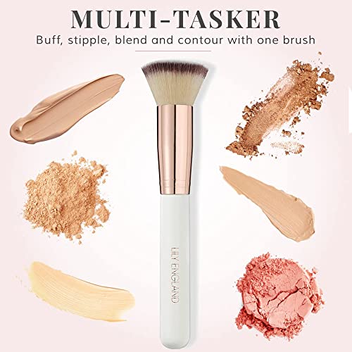 Kabuki Brush for Makeup - Flat Top Foundation Brush for Blending Liquid, Cream and Powder - Professional, Cruelty Free in Rose Gold by Lily Engla