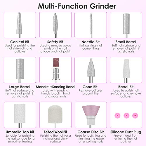 HAPAW Electric Nail File, USB Electric Nail Files 20000 RPM Adjustable Speed Portable 11 in 1 Electric Manicure Pedicure Kit Nail Drill for Acryl