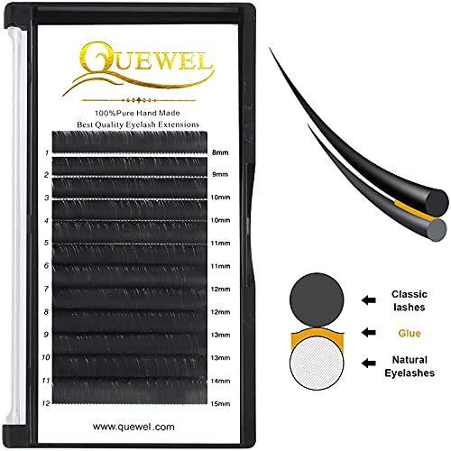 Eyelash Extensions 0.15 D Curl Mix-8-15mm QUEWEL Classic Lash Extensions Classic Individual Lash Extensions Soft Black Matte Single Lashes Extens
