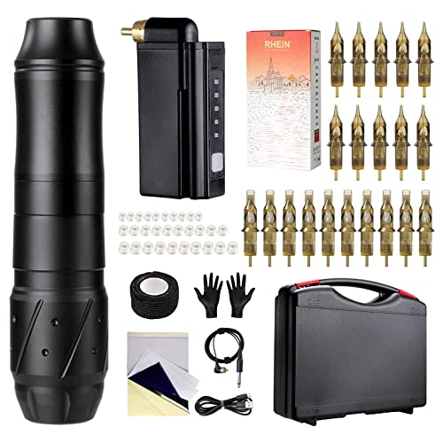 HAWINK Wireless Tattoo Machine Rotary Pen Kit 20pcs Tattoo Needles Cartridge Tattoo Grip Tape Wrap with Suitcase EM155P199RCAEN02-1