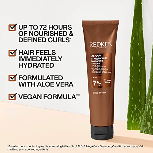 REDKEN All Soft Mega Curls, HydraMelt Leave-In Conditioner Treatment, For Dry Curly, Coily Hair, Nourishes and Adds Bounce, Shine and Definition,