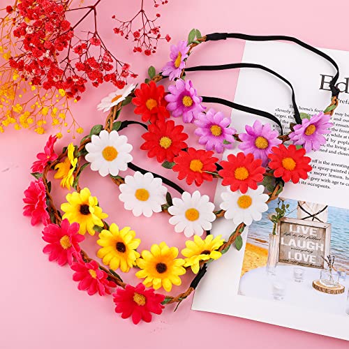 Sibba 5PCS Daisy Flower Headband Floral Garland Crown Hair Wreath Boho Girl Women Fairy Headpiece Soft Hair Bands Fashion for Bridal Wedding Fest
