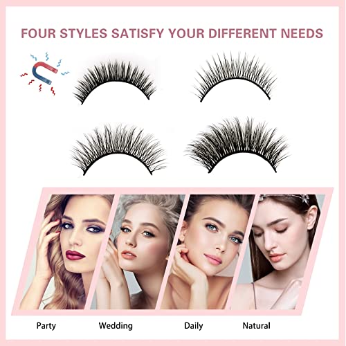 Magnetic Eyelashes,Magnetic Eyeliner and Lashes Kit have Soft Reusable Waterproof Long Lasting 4 Pairs of 3D Magnetic Eyelashes Natural Look No G