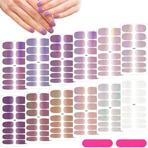 12 Sheets Glitter Solid Color Nail Wraps Nail Polish Stickers Adhesive Nail Polish Wraps Nail Stickers Full Nail Wraps Stick On Nail Strips with