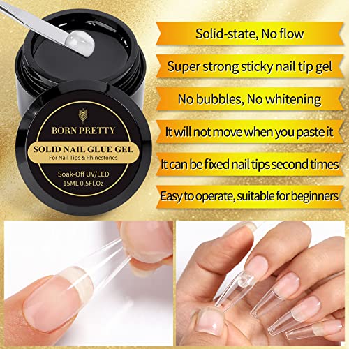 BORN PRETTY Solid Nail Tips Glue Gel Strong Nail Glue for Stick on Nails False Nail Glue Super Strong Nail Glue Nail Art Rhinestone Glue Gel