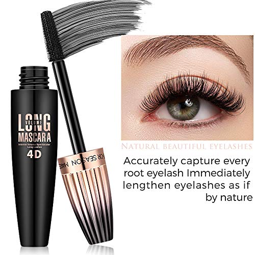 Mascara Black, 4d Silk Fiber Eyelash Mascara Waterproof, Longer & Thicker Lash, Extra Long Fiber Mascara and Thick, Long Lasting, Waterproof & Sm