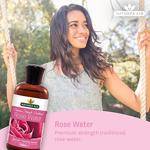 Natures Aid Premium Strength Traditional Rose Water, 150ml (Ingredients : Aqua , Alcohol, Rose Oil)