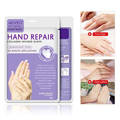 CCKULOOB Hand Mask Hand Moisturizing Gloves Mask for Dry,Cracked Hands,Whitening and Anti-aging,Repair Rough Skin (4 Packs, Lavender)