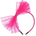 PROUSKY Neon Lace Bow Headband, Elastic Women's 1980s Neon Lace Headband, 1980s Cosplay Hair Hoop Hair Accessories for Women and Girls, Good for