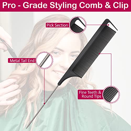 HY DOT Hair Comb - Rat Tail Comb Fine Tooth Pin Tail Comb Sectioning Hairdressing Styling Cutting Parting Tails Comb With Metail Tail & 2 large S