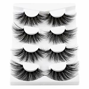 wiwoseo 25MM False Eyelashes Dramatic Long Cross Fluffy Thick Volume Eye Lashes 4 Pairs Pack