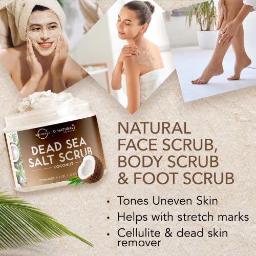 O Naturals 510g Ultra Hydrating Coconut Dead Sea Salt Scrub - Skin Smoothing Body Scrub Exfoliator & Foot Scrub, Body Exfoliator & Exfoliating Fa