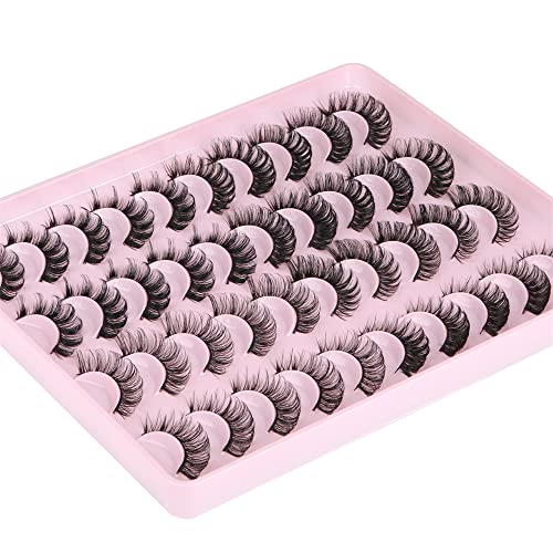 Ruairie False Eyelashes Natural Look Russian Strip Lashes D Curl Fluffy Wispy Faux Mink Lashes 20 Pairs 4 Styles Volume Curly Fake Eyelashes Pack