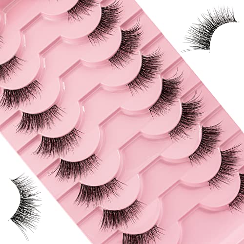 False Eyelashes Natural Look Half Lashes Short Wispy Clear Band Lashes Cat Eye 3D Faux Mink 3/4 Eye Lashes Fake Eyelashes Strip 10 Pairs Pack (A0