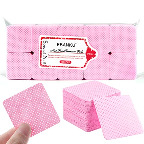 EBANKU 1000 PCS Pink Lint Free Wipes for Nails Nail Lash Glue Wipes, Wipes for Eyelash Extensions Supplies Non-Woven Fabric Eyelash Glue Wipes Pa