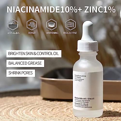 Niacinamide10%+Zinc 1%,Tackles Blemishes, Pore Reducer Face Serum,Minimises Pore, Brightening Serum for Blemish-Prone,Dull Skin, Softens & Bright