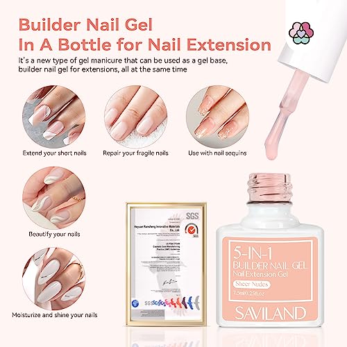Saviland 12 Color Builder Nail Gel Set - 5-in-1 Builder Nail Gel Nail Strengthener for Thin Nails and Growth Gel Overlay Short Nail Extension Soa