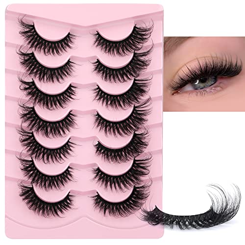 JIMIRE False Eyelashes Fluffy Cat Eye Natural Faux Mink Lashes Dramatic Wispy Fox Eye 17MM Strip Fake Lashes Look Like Eyelash Extensions Pestaña