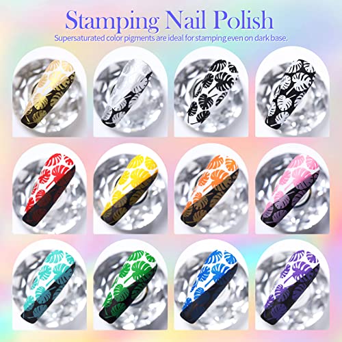 Born Pretty Nail Stamping Polish Spring Summer Fingernail Stamp Polish Set Manicure Print Nail Polish for Stamping Plates 12 Colors Bulk Nail Pol