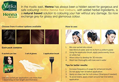 Dabur Vatika Henna Hair Colour, Dark Brown 100% Ammonia Free, 6 x 10g Sachet's - 60g