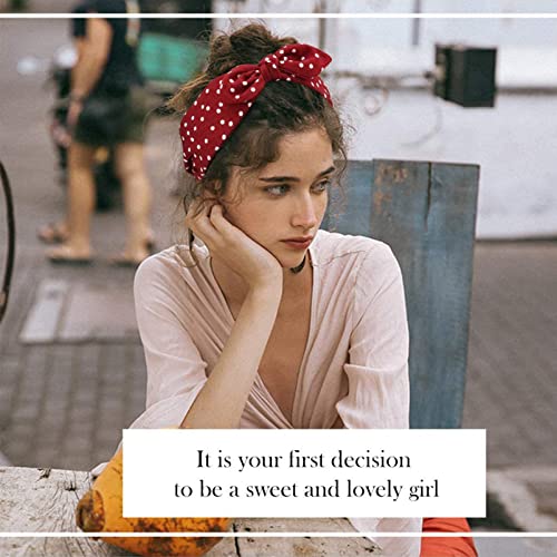 Polka Dot Headband,2Pcs Bow Tie Knotted Hair Bands,Wide Band Cloth Hair Hoop Bunny Ear Headwrap Hair Accessories for Women Girls (Black Red Polka