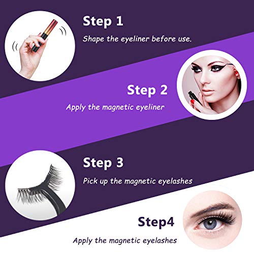 Magnetic Eyelashes with Eyeliner,2 Tubes of Magnetic Eyeliner and Updated 5 Pairs Magnetic Eyelashes Natural Look, Reusable Magnetic Lashes with