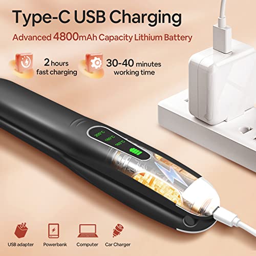SUNMAY Voga 2 in 1 Cordless Hair Straighteners and Curler, Travel Wireless Portable USB Rechargeable Straightener, Mini Flat Iron Curling Wand wi