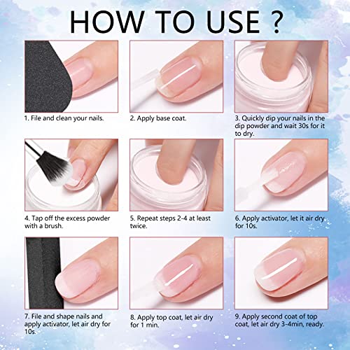 8 Colours Dip Powder Nail Kit, Glitters Color Nail Dipping Powder Set with Base/Top Coat, Activator and Brush Saver, Nail Powder Dip Kit Home DIY