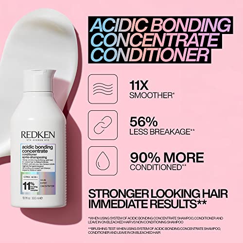 REDKEN Acidic Bonding Concentrate, Shampoo 300 ml, Conditioner 300 ml & Leave In Treatment 150 ml Set, Repairs & Protects Colour-Treated Hair, Tr