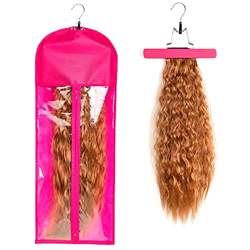 RJMBMUP Hair Extensions Storage Bag with Hanger Hairpieces Storage Holder Wigs Carrier Case for Store Style Hair Black Color