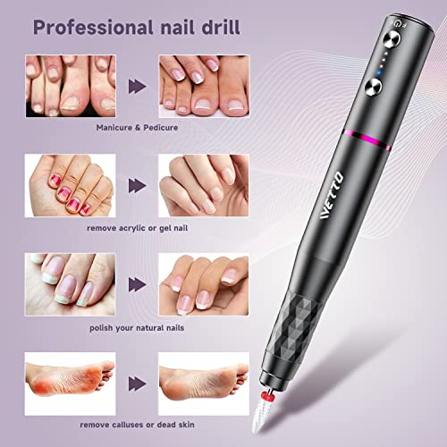 Professional Electric Nail Drill, Cordless Nail Drill Machine with Ceramic Nail Bit for Acrylic, Gel Nails, Manicure Pedicure Polishing Shape Too
