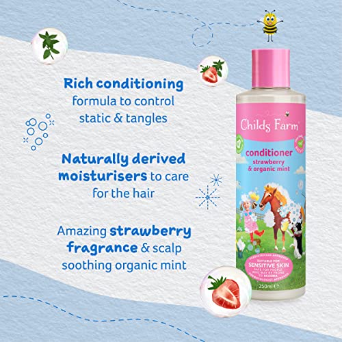 Childs Farm | Kids Conditioner 250ml | Strawberry & Organic Mint | All Hair Types | Conditions & Nourishes | Suitable for Dry, Sensitive & Eczema