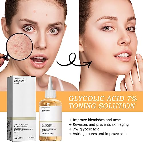 Glycolic Acid 7% Toning Solution,Glycolic Acid Toner,Repair Acne Skin Toner,Anti Aging Serum for Face,100ml Dark Spot Corrector Oil Face Serum fo