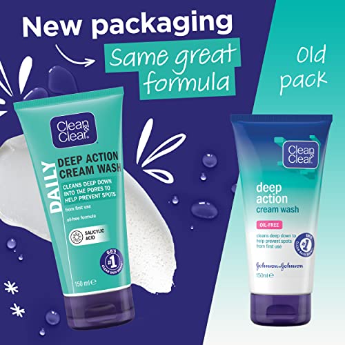 Clean & Clear Deep Action Wash Cream, White, 150 ml (Pack of 1)