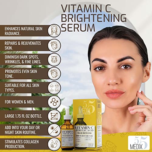 Medix 5.5 Vitamin C Serum with Glycolic Acid, Ferulic Acid and Lactic Acid. Skin Face Serum for Dark Spots, Wrinkles, Skin Discoloration, and Dry