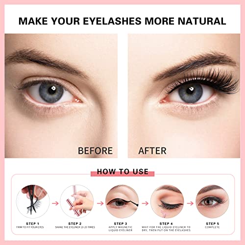 Magnetic Eyelashes,Magnetic Eyeliner and Lashes Kit have Soft Reusable Waterproof Long Lasting 4 Pairs of 3D Magnetic Eyelashes Natural Look No G