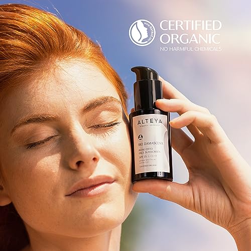 Alteya Organic Rose Otto Face Sunscreen Bio Damascena SPF25 50ml - Certified Organic - Broad spectrum - Sheer tint