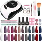 Btiztlla Gel Nail Polish Kit with 120W LED Light, 12 Colors White Nude Glitter Gel Nail Polish Set, UV LED Nail Lamp, No Wipe Base Top Coat, Mani