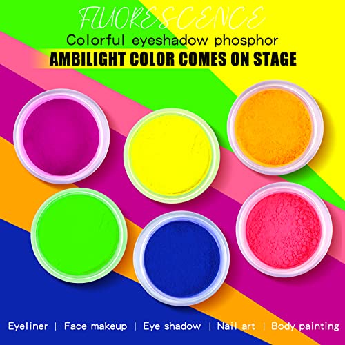 Beteligir 6 colors Neon Pigment Eyeshadow Powder, UV Glow Blacklight Mixed Bright True Colors Eye Shadow Pigments for Christmas Face Body Makeup