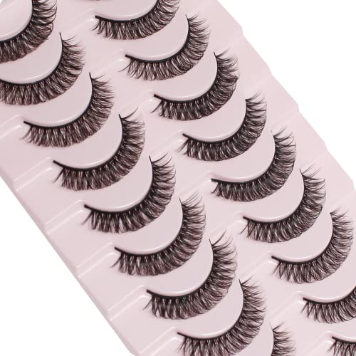 Russian Strip Lashes Natural Look Short Natural Waterproof Thick False Eyelashes 10 Pair Fluffy Volume Faux Mink Lashes Pack (15mm)