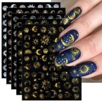 JMEOWIO 10 Sheets Moon Star Sun Nail Art Stickers Decals Self-Adhesive Colorful Rose Gold Nail Supplies Nail Art Design Decoration Accessories