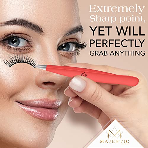 Majestic Bombay Fine Point + Slant Tweezers for Women and Men – Splinter Ticks, Facial, Brow and Ingrown Hair Removal–Sharp, Needle Nose, Surgica