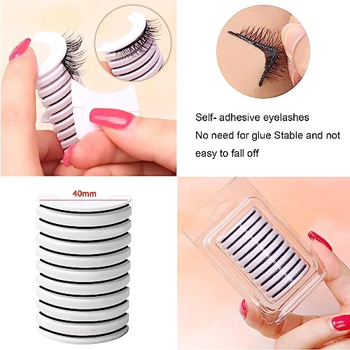 Chlffua Reusable Self-Adhesive Eyelashes, Wispy Fake Eyelashes Natural Look, Fluffy Curling Long Eyelashes, No Glue/Eyeliner/Magnet Needed, Water