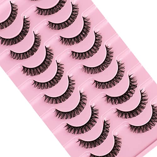 Russian Strip Lashes D Curl False Eyelashes Fluffy Curly Faux Mink Lashes 3D Effect Short Lashes Lightweight 10 Pairs Pack (#03)