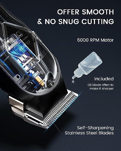 GLAKER Hair Clippers for Men - Cordless Professional Barber Clipper Hair Cutting Kit with 15 Guide Combs for Haircut, Trimming & Grooming