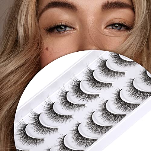 JIMIRE Cat Eye Eyelashes 10 Pairs Fake Eyelashes Fluffy Natural Look False Lashes 14mm Lashes Pack
